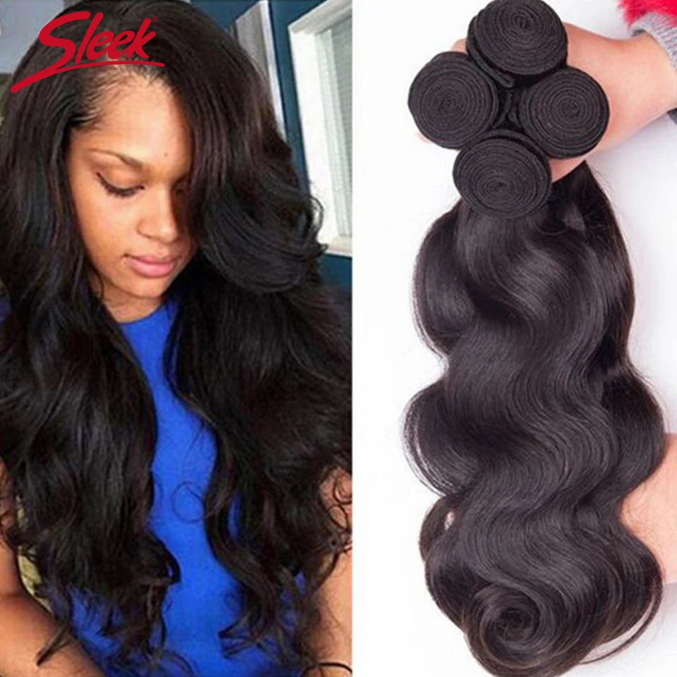 Sleek Brazilian Body Wave Bundles Hair Weave Bundles 1/3/4 PCS Human Hair Bundles Natural 8 To 34 36 Inches Remy Hair Extensions