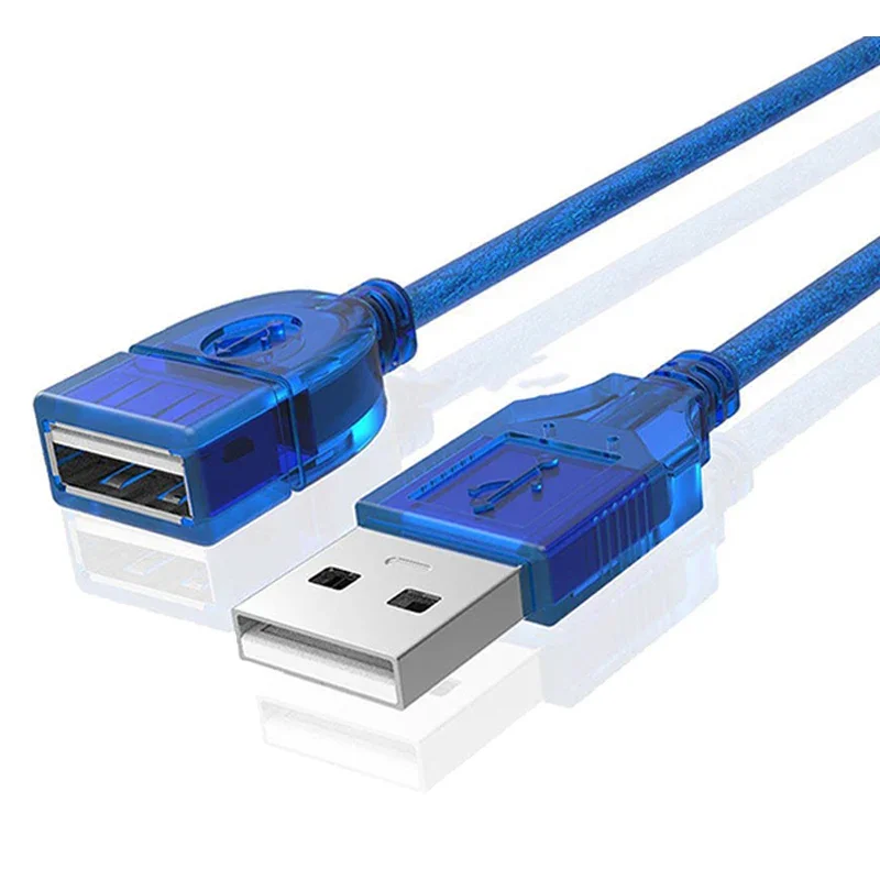 USB 2.0 Male To Female HigH-speed Transmission Data ExtEnsion Cable TransparenT Blue Band Anti-interference Magnetic Ring