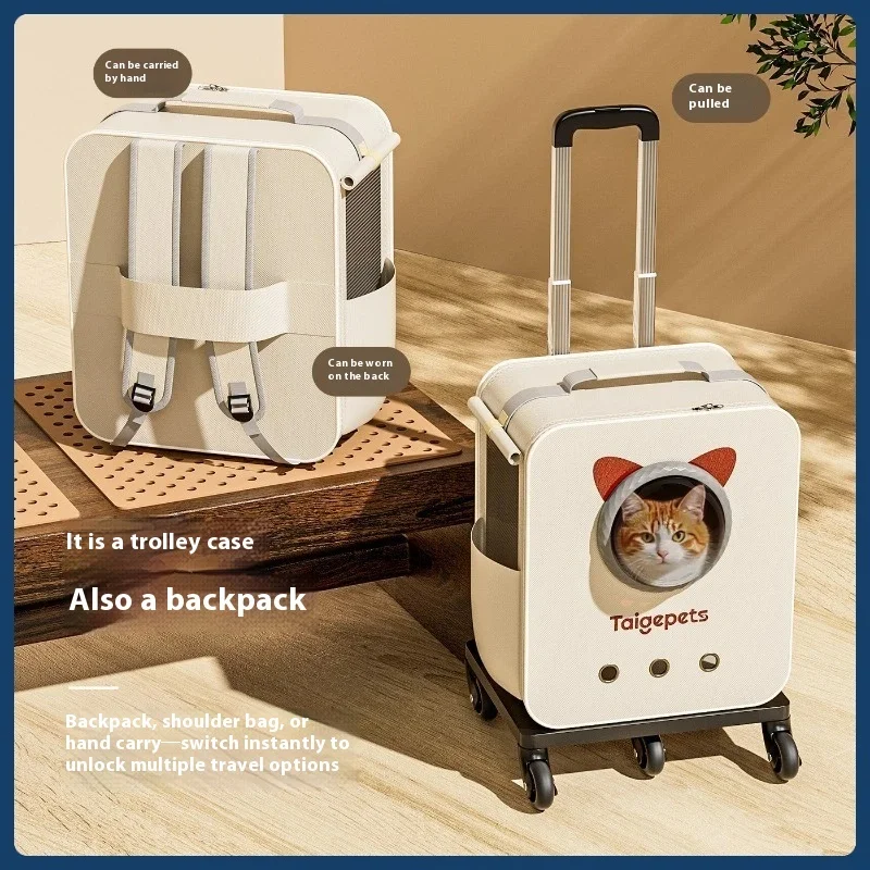 

Large Capacity Foldable Pet Trolley Backpack Portable Cat Dog Carrier Outdoor Travel Rolling Luggage Cart Wheeled Bag for