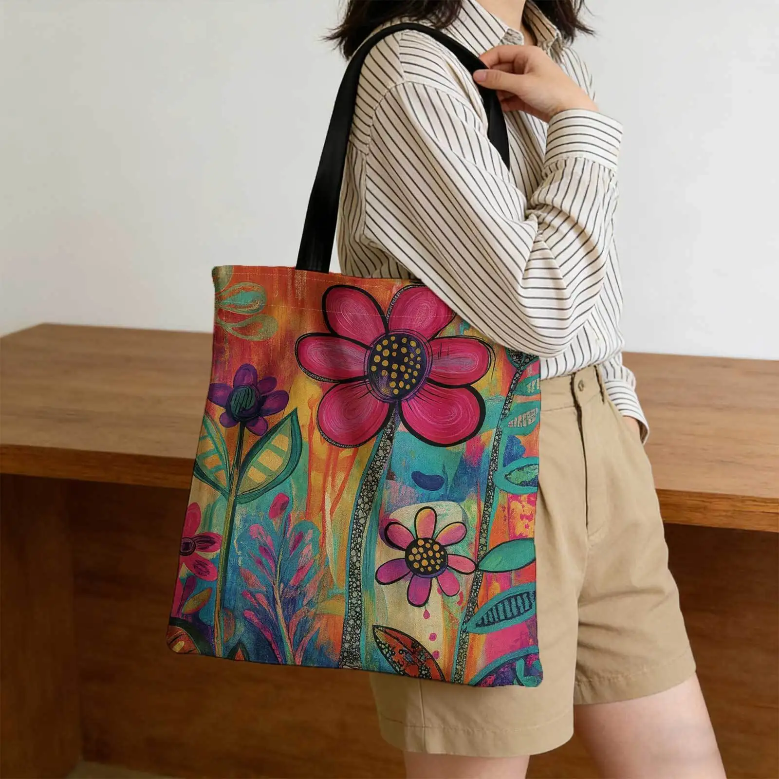 1pc Bag Colorful Abstract Flowers Vibrant Background Suitable For Daily Commuting Shopping Student Use Travel And Leisure