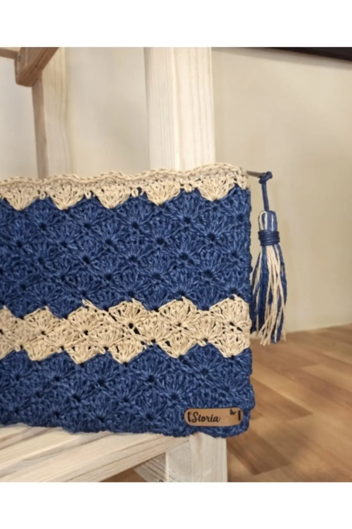 

Uras Clutch Hand-Knitted Straw Bag Navy Blue Handmade Women bag Shoulder Bag Handmade