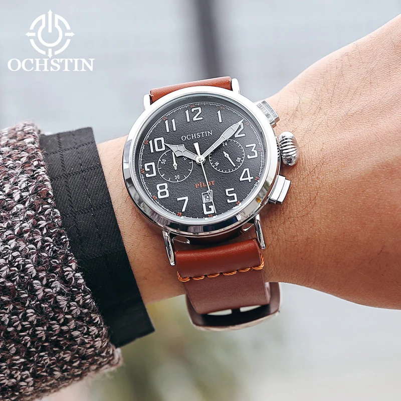 OCHSTIN Hot Model 2024 Simple Personalized Pilot Series Waterproof Wristwatch Multifunction Quartz Movement Men\'s Quartz Watch