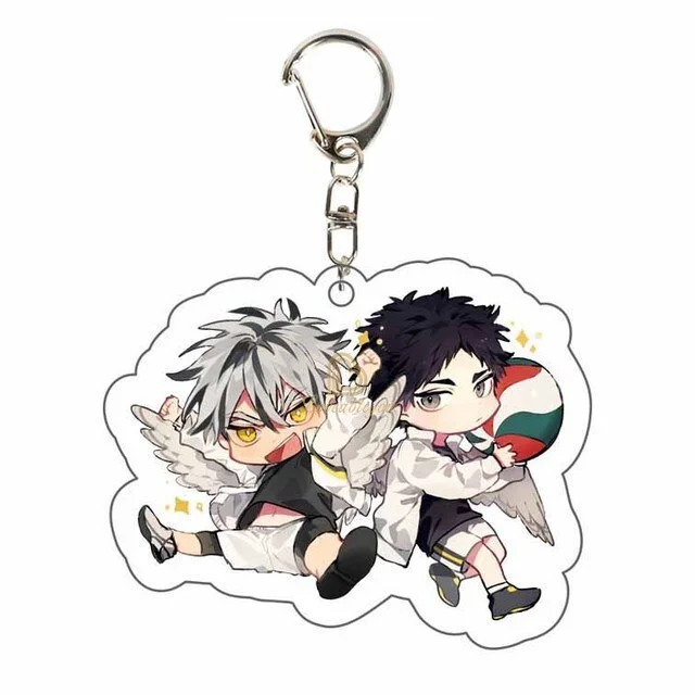 Haikyuu Kawaii Cosplay Keychain Tobio Kageyama Tadashi Yamaguchi Keyring Cartoon Acrylic Key Chain Ring Anime Jewelry