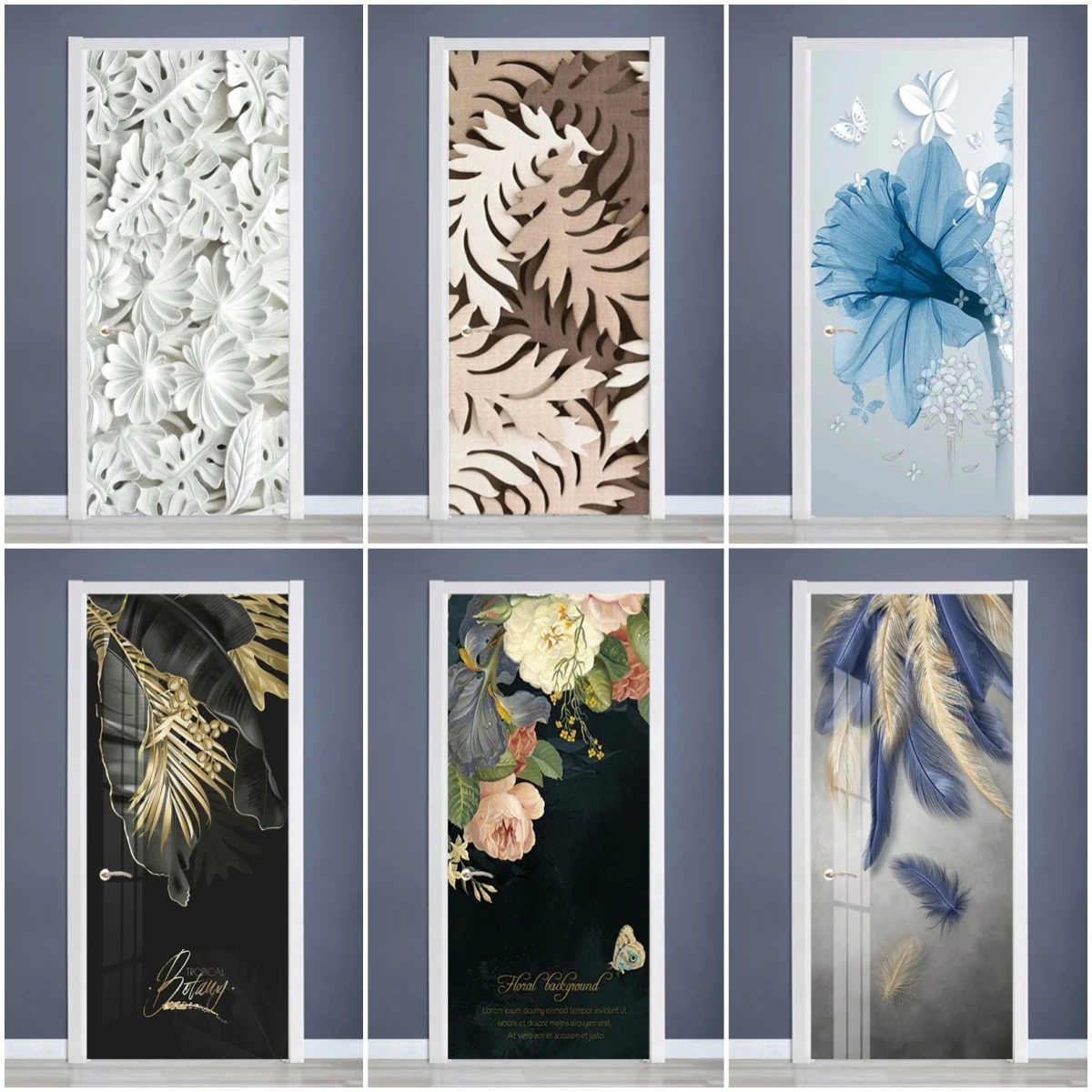 Self-adhesive PVC Removable Door Sticker 3D Natural Leaves Wall Art Decal Home Decoration For Living