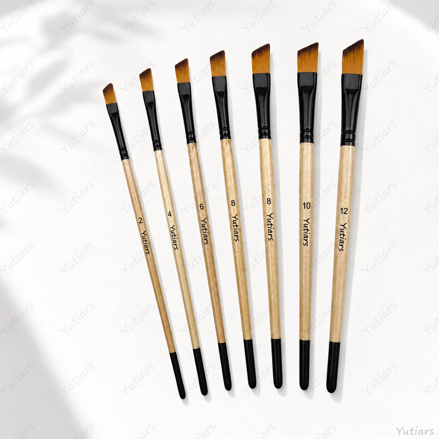 6pcs Angled Brush Set Precision Flat Shader Paint Brushes Synthetic Hair Wooden Handle Brushes for Watercolor Acrylic Gouache