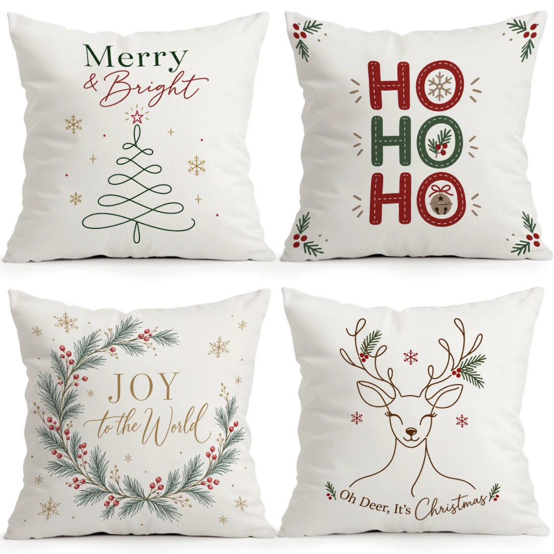 1/4pcs Simple Lines Christmas Text Cushions Pillowcase Polyester Cushion Cover Throw Pillow Pillowcover Home Car Sofa Decor