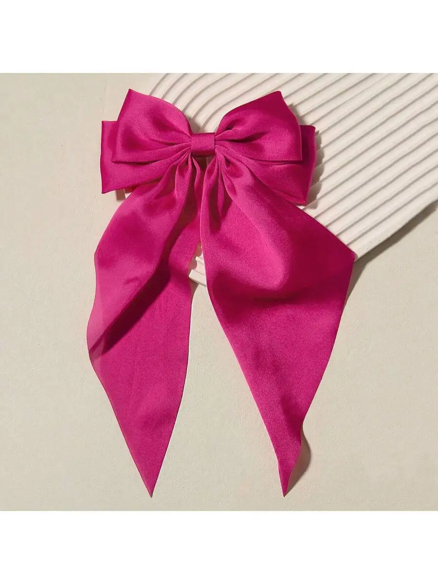 

Solid Color Satin Bow Hair Clip With Ribbon Streamers For Women