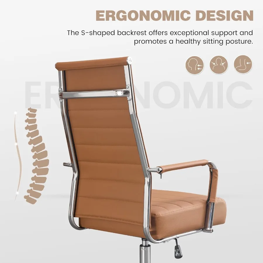 كرسي مكتب بعجلات وأذرع حديثة من جلد البولي يوريثان مريح عالي الظهر تنفيذي مضلع ارتفاع كرسي دوار قابل للتعديل fo