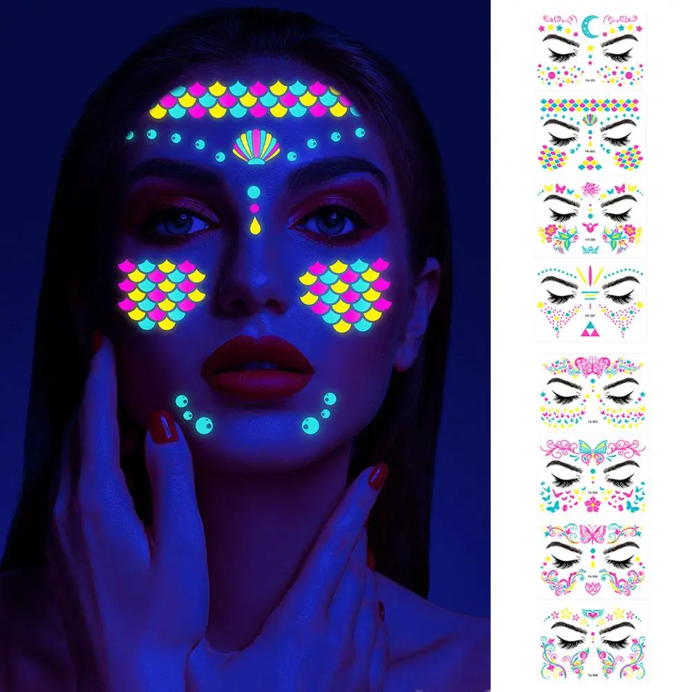 Luminous Tattoo Face Temporary Waterproof Fairy Butterfly Women Music Makeup Tattoos Festival Dance Shiny Art Wings Sticker B6V2