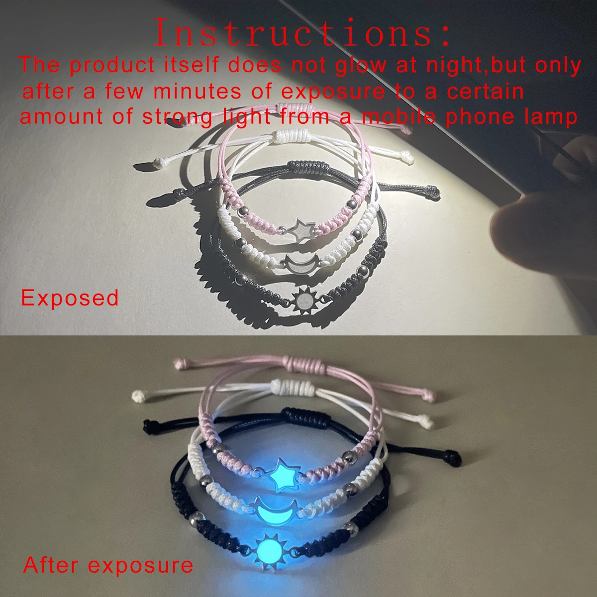 3 قطع/مجموعة من إكسسوارات الكرة الفولاذية المقاومة للصدأ المضيئة للشمس والقمر والنجوم، حبل عصري منسوج يدويًا