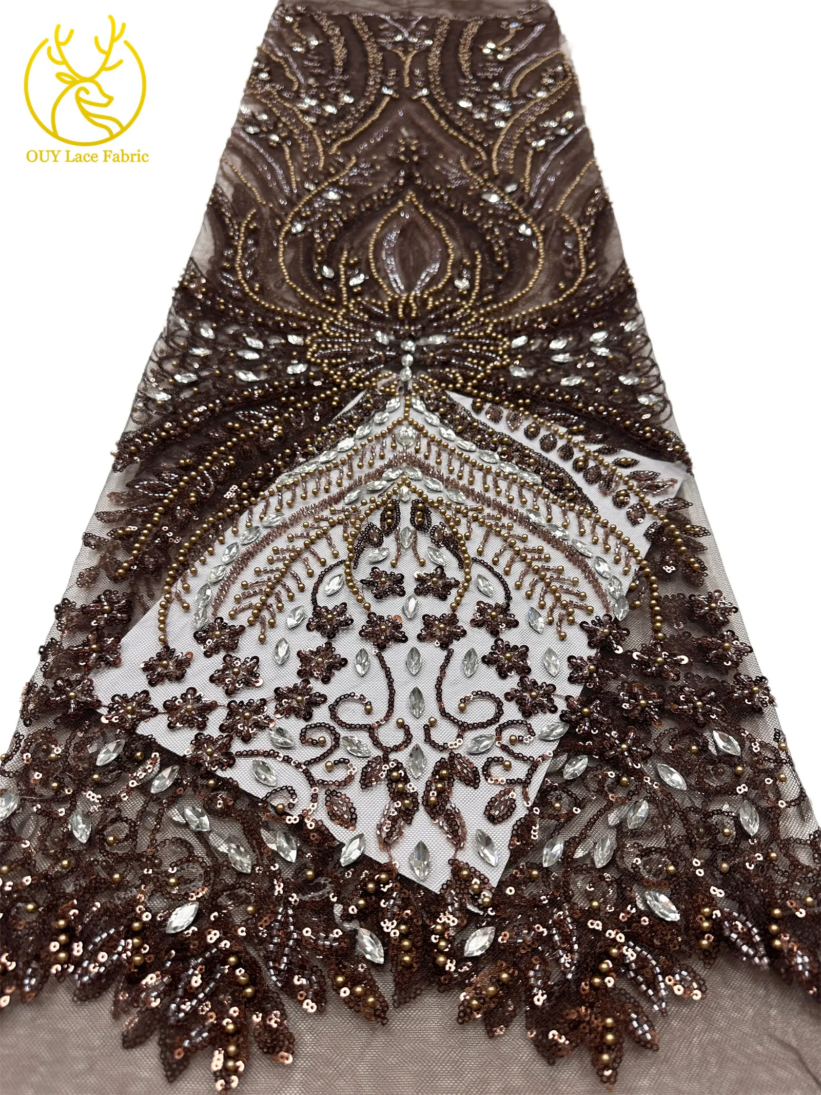 2026 Neues Design Afrikanischer Perlen-Diamant-Spitzenstoff Französischer Nigerianischer Pailletten-Tüll für Damen Partykleid Dekoration Nähen – Detail 38