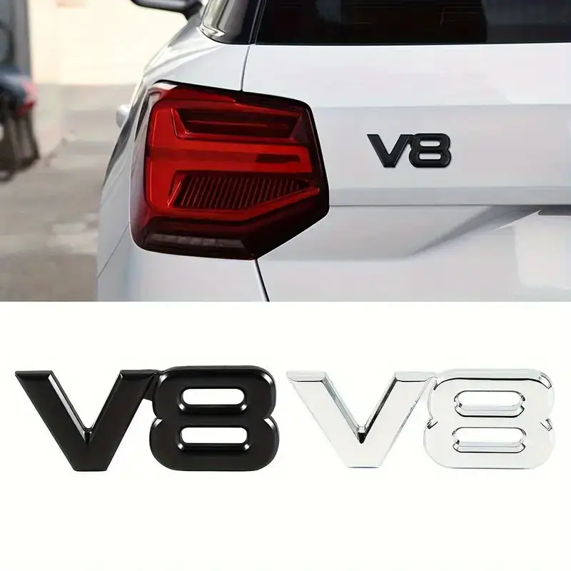 Metal 3D V8 Engine Displacement Trunk Rear Car Badge Decal Emblem Sticker Auto Styling For TOYOTA VW BENZ BWM VOLVO JEEP AUDI