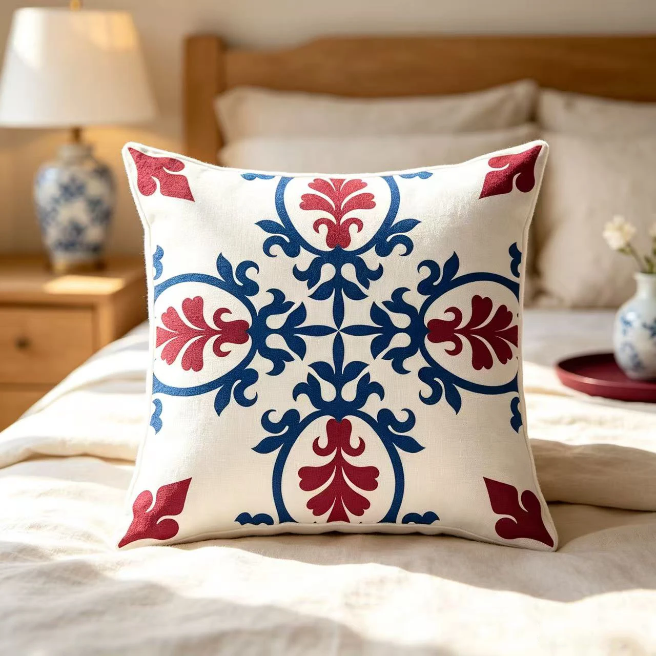 Mediterranean Azulejo Pattern Throw Pillow Case Decorative Pillowcase Living Room Sofa Office Seat Cushion Cover Home Gift Decor