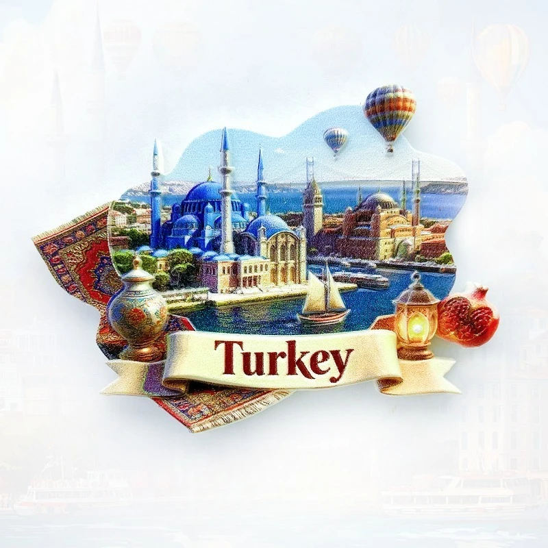 Imã de Geladeira de Istambul, Turquia - Souvenir Único com Cenário 3D da Cidade, Presente de Herança Otomana para Viagens e Decoração de Viajantes