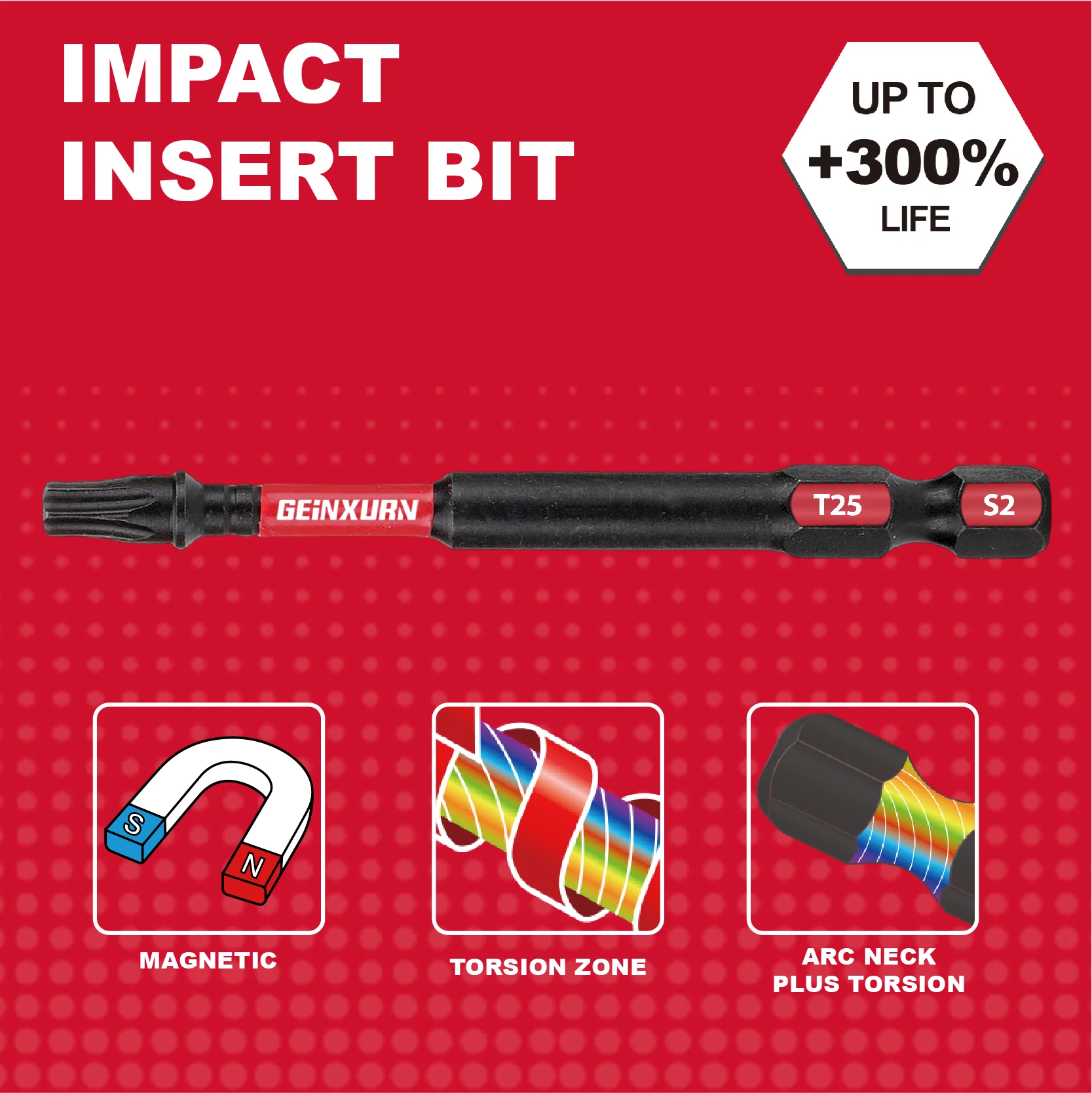 Geinxurn 3 Inches #25 Torx Impact Screwdriver Bit,S2 Alloy Steel Magnetic T25 Driver Bit Set