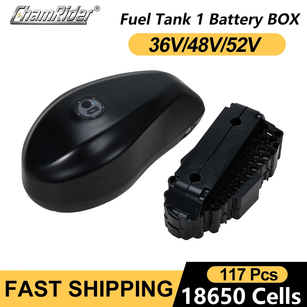 ChamRider-Fuel Tank Battery Case, EBike Battery Box, Ebike Downtube Box, 52V, 13S9P, 18650 Cells, 21700, 13S7P, 48V, 36V