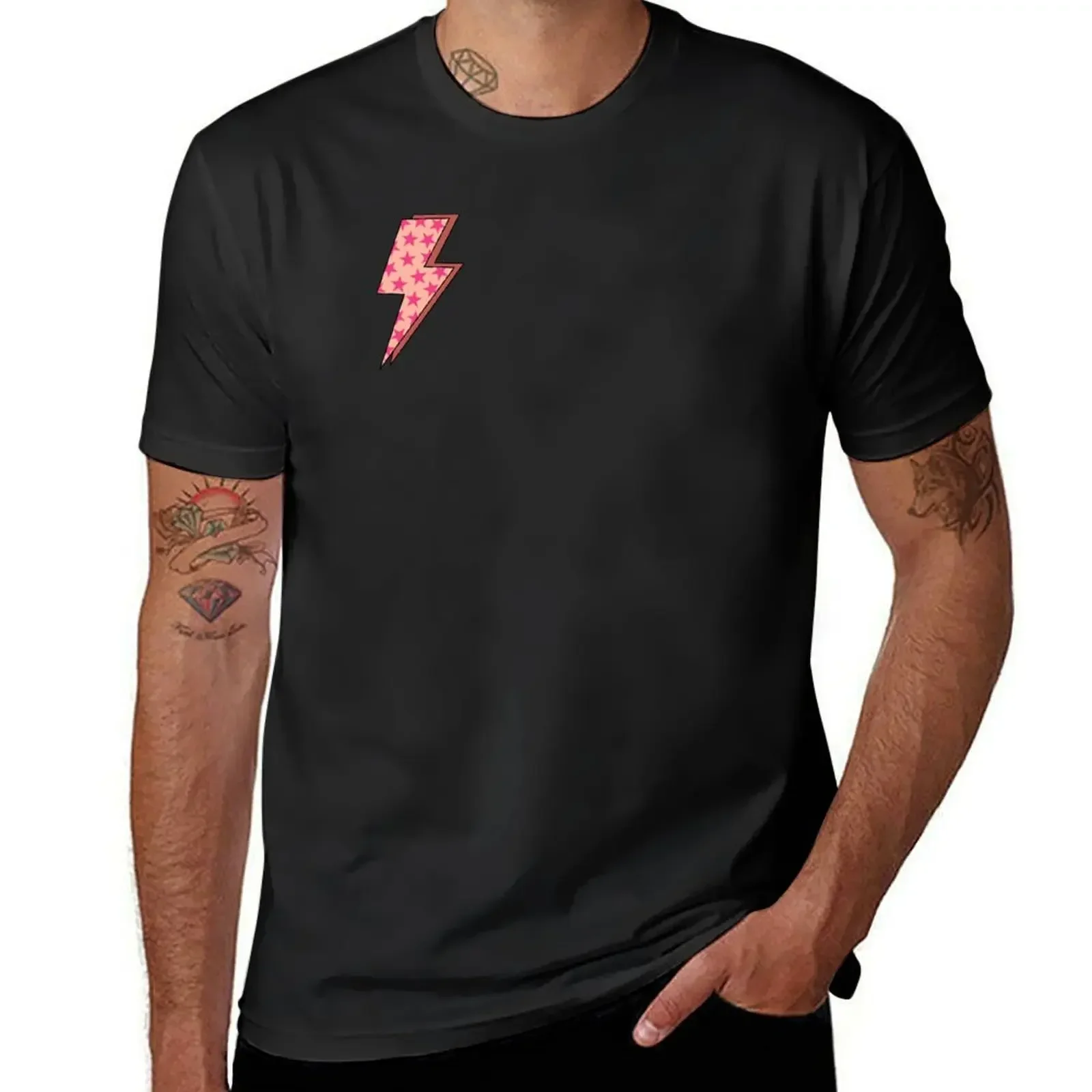 

Pinks lightning bolt with stars T-Shirt plus size tops cotton graphic tees Men's clothing