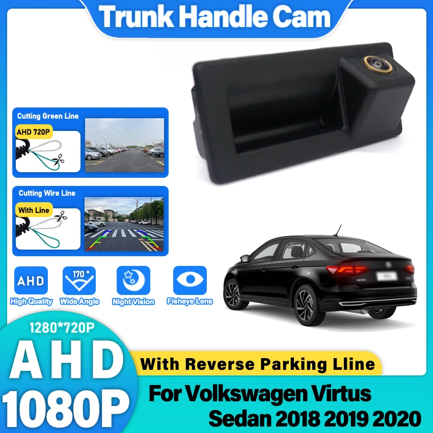 

Камера заднего вида CCD HD AHD с золотистой линзой для Volkswagen Virtus Sedan 2018-2020, встраиваемая в ручку багажника, для парковки и мониторинга заднего хода