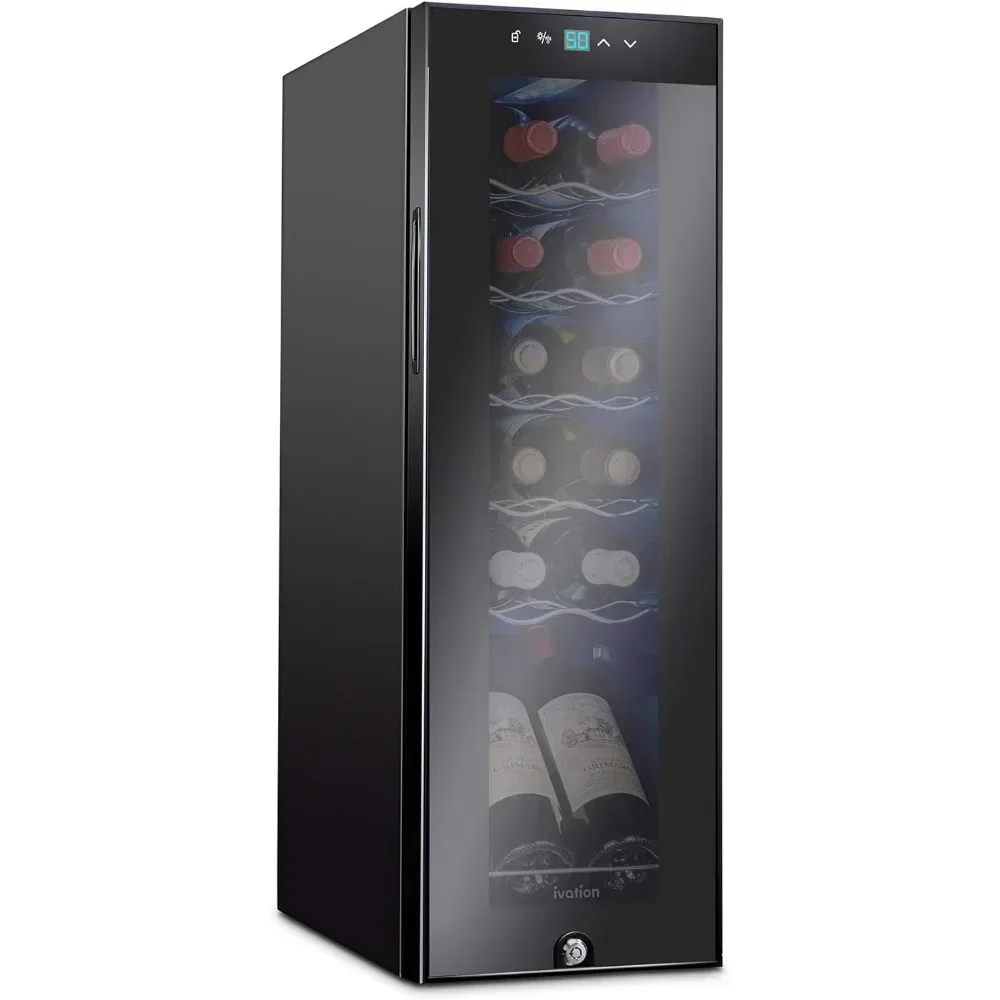 

12 Bottle Compressor Wine Cooler Refrigerator w/Lock, Freestanding Wine Cellar, 41f-64f Digital Temperature Control,For Red Wine