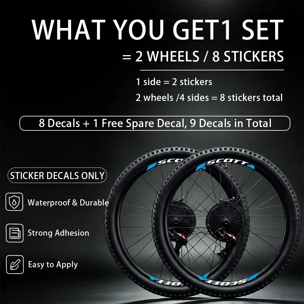 9Pcs/set SCOTT MTB Wheel Rim Decals Waterproof Vinyl Sticker For Mountain Bike Rim Decor Cycling Accessories
