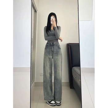 빈티지 악세사리 와이드 레그 청바지 여성 여름 새로운 하이 웨이스트 슬리밍 루즈 피트 프린지 드레이프 스트레이트 레그 바지 Best5 빈티지 악세사리 와이드 레그 청바지 여성 여름 새로운 하이 웨이스트 슬리밍 루즈 피트 프린지 드레이프 스트레이트 레그 바지 Best5