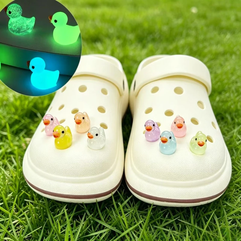 Luminous Cute Duck Shoe Charms for Clogs, Colorful PVC Duck Shoe Decorations for Kids & Adults Party Gifts Summer Beach DIY Set