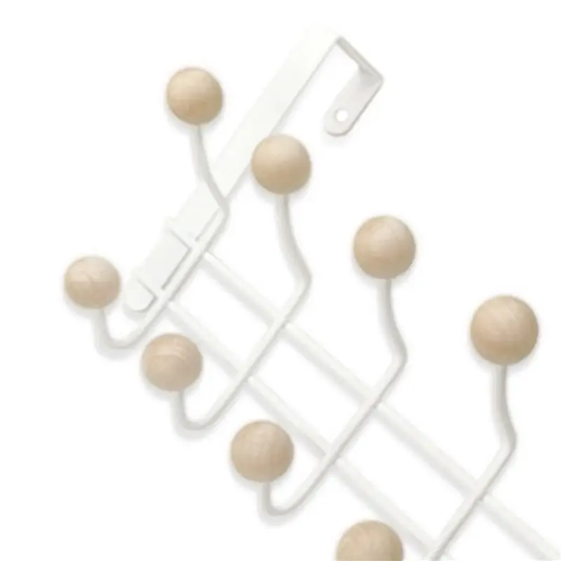 AT63-2X 5 Hooks Over Door Hanger With Wooden Balls, Multi Functional Modern Design For Home Entrance, Wardrobe, Bathroom