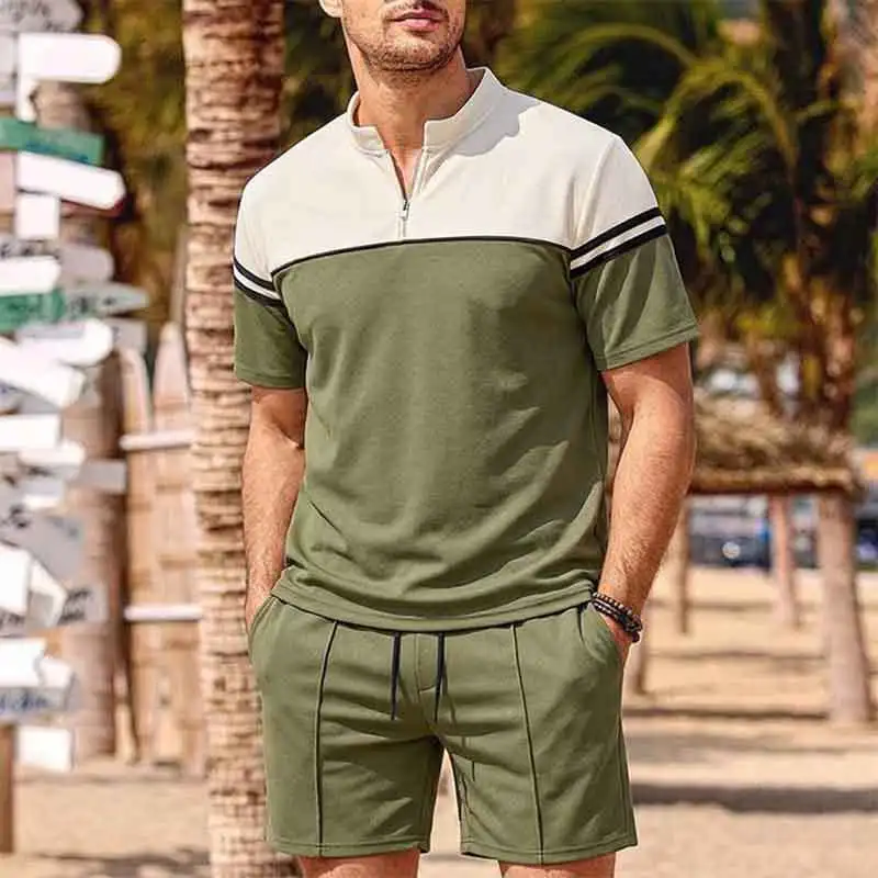 hot-summer-essential-men's-green-white-colorblock-quick-dry-running-sets-with-zipup-top-and-matching-shorts-for-gym-and