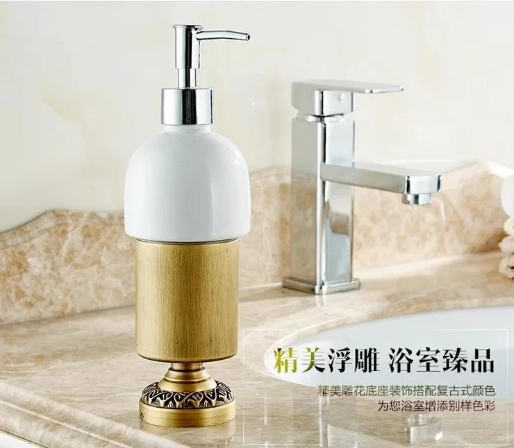 IMPEU Desktop Antique Brass Liquid Soap Dispenser, Hotel Countertop Collection, Brass / Ceramic material, Wall Mounted Holder