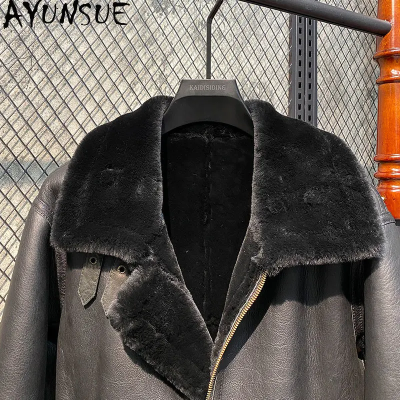 AYUNSUE 100% معطف فرو الصوف الطبيعي رجل شتاء دافئ 2025 سترة جلدية حقيقية ملابس رجالية معاطف الفرو الحقيقي جاكيتات ملابس خارجية #3