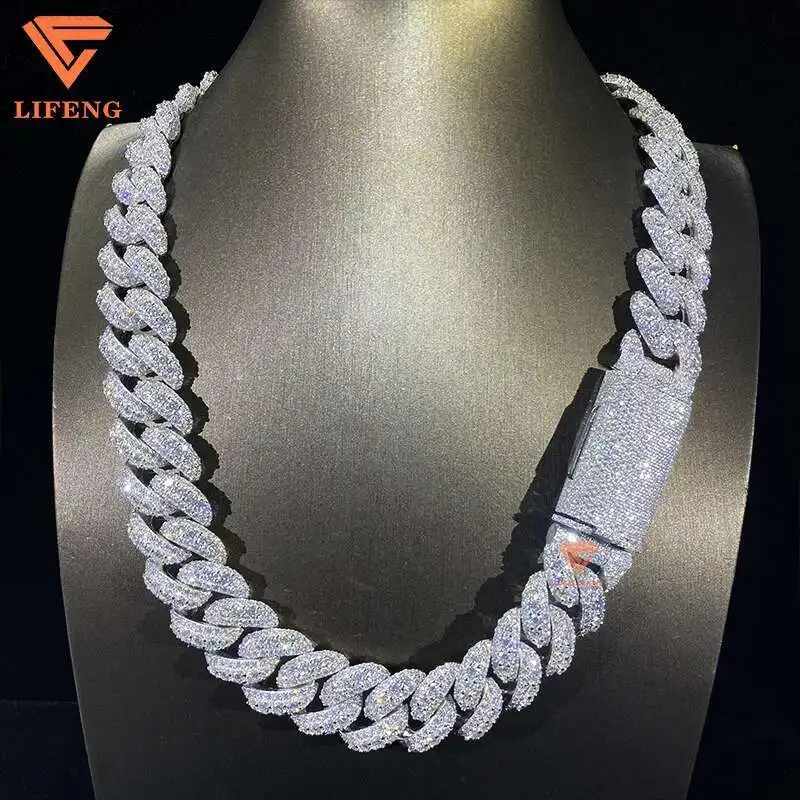 

Heavy Thick Necklace Chaines 20mm Big Stone Cuban Link Chain Gra Iced Out VVS Moissanite 925 Silver Hip Hop Jewelry for Men