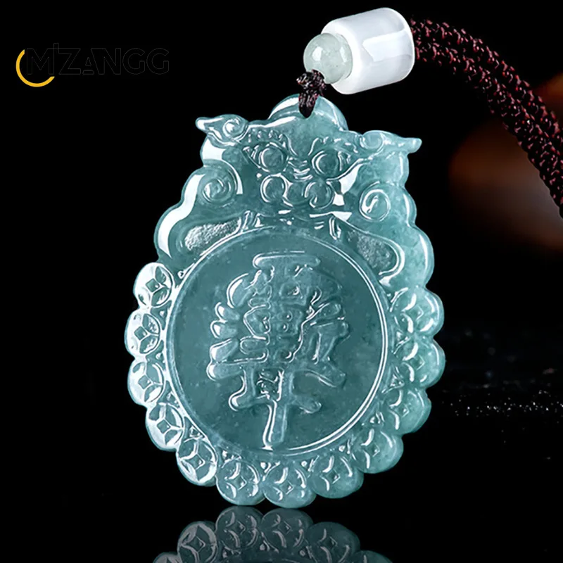 Natural Jadeite Mythical Beast Pendant Ziwei Emperor Taoist Talisman & Bagua Symbol Jewelry Exquisite Amulet for Luck&Protection