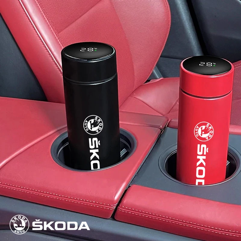 500ml Car Insulated Cup Water Cup Coffee Tea Thermos Mug For Skoda Enyaq Rapid Kodiaq Kamiq Karoq  Octavia Fabia Superb Yeti Vrs