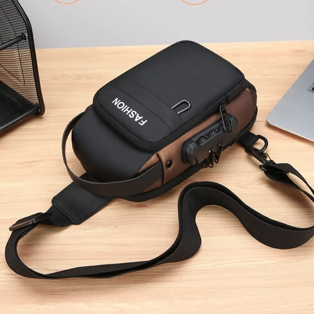 Casual PU Leather Anti Theft Chest Bag Large Capacity Waterproof Men's Shoulder Bag USB Charging Travel Sling Chest Bag Unisex