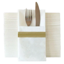 25/50Pcs Disposable Napkins Gold Striped Knife Fork Bag Pre-folded Paper Towels For Baby Shower Birthday Wedding Banquet Party
