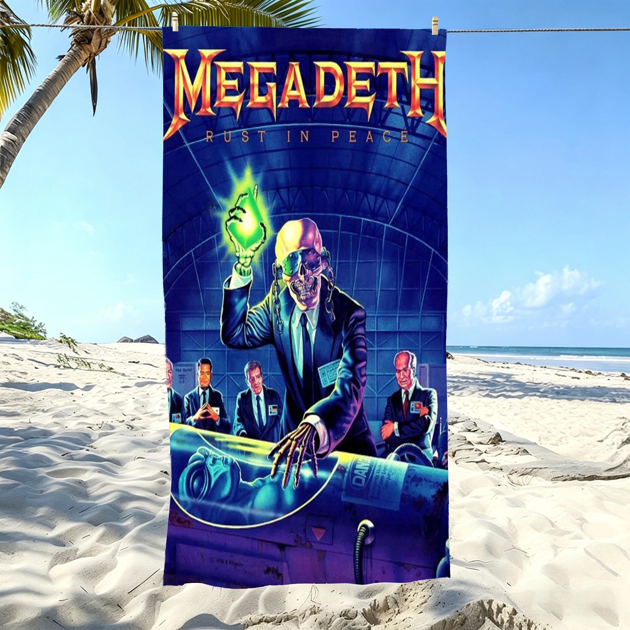 1pc M-Megadeth R-Rust In Peace Suit Skeleton Beach Towel Microfiber Soft Quick Dry Bath Towel for Rock Fans Swimming Outdoor