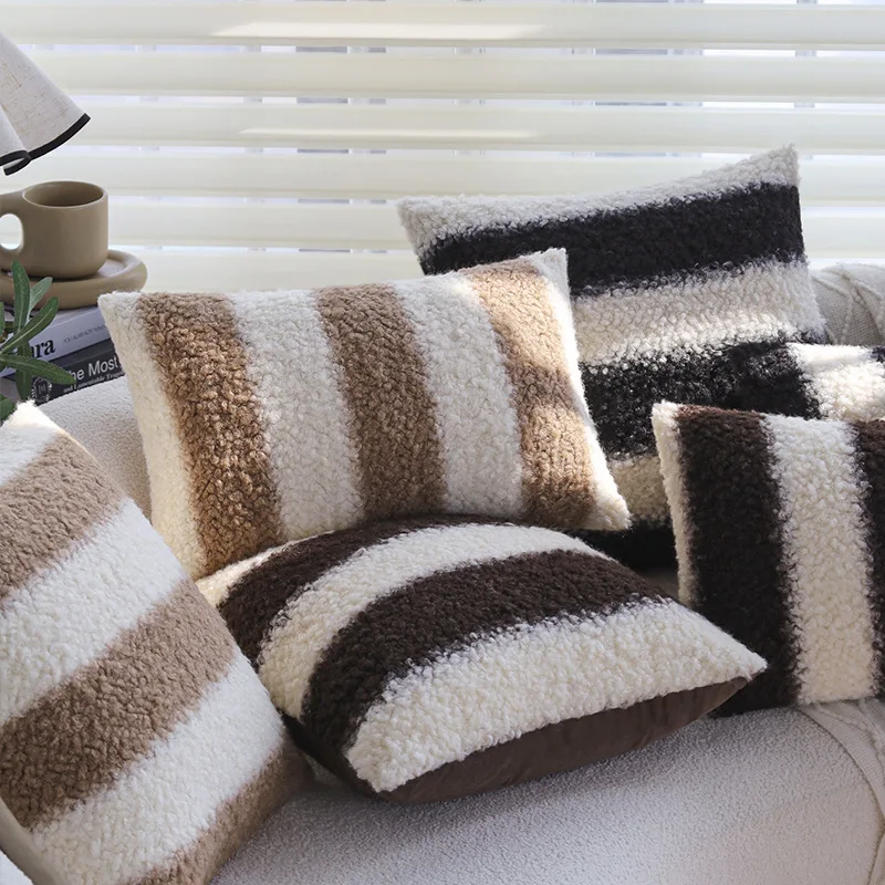 Striped Pillowcase Living Room Sofa Cushions Cover Lambswool Cushion Cover Hotel Model Room Soft Decoration Decoration