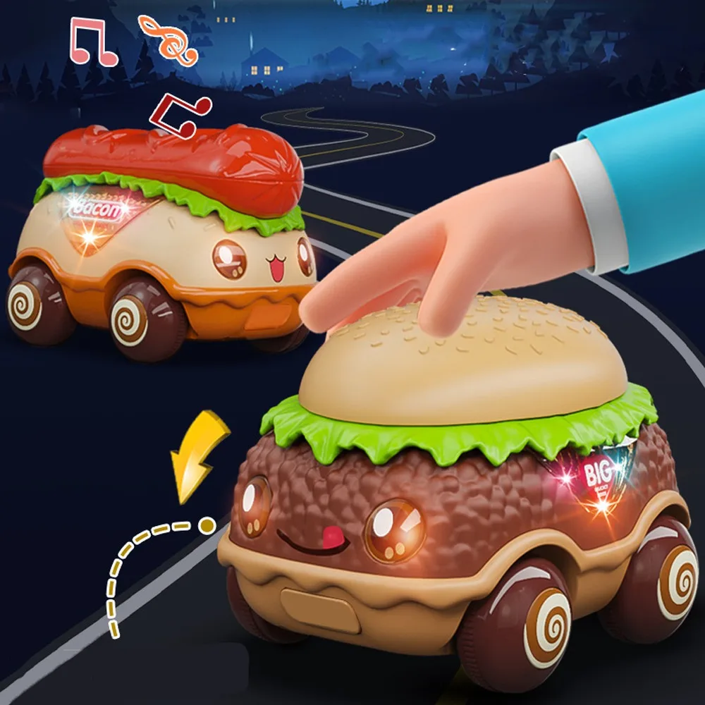 

Collectible Puzzle Hamburg Power Car Toy Education Simulation Hot Dog Car Model Food Lighting Pull Back Car Toy Kids Gift