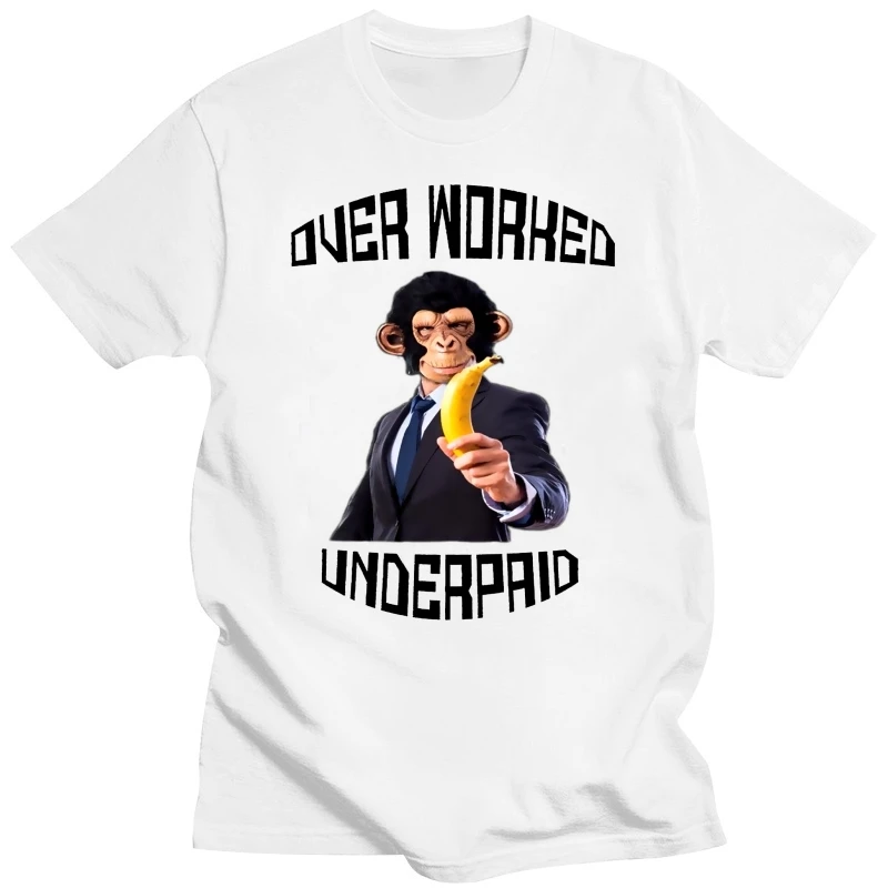 OVER WORKED UNDERPAID MENS T SHIRT OFFICE MONKEY PARTY WORK JOB SECRET SANTA Novelty Cool Tops Men Short Sleeve Tshirt