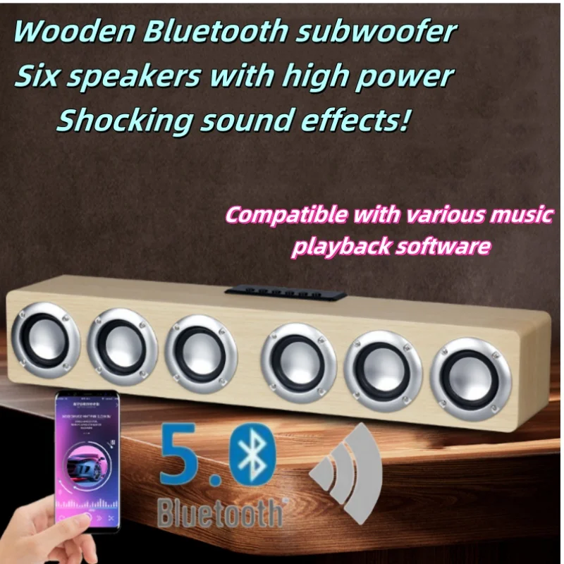 Super Powerful Bluetooth Speaker Wooden Six Subwoofer caixa de som Home Theater TV Sound Box Sound Bar Surround Stereo TF U Disk