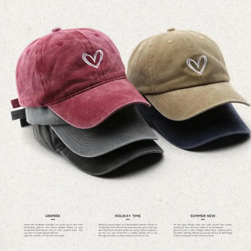 

Vintage Washed Women Baseball Cap Love Embroidered Unisex Sun Hat for Outdoor Travel, UV Protection Adjustable Dad Cap Men Retro
