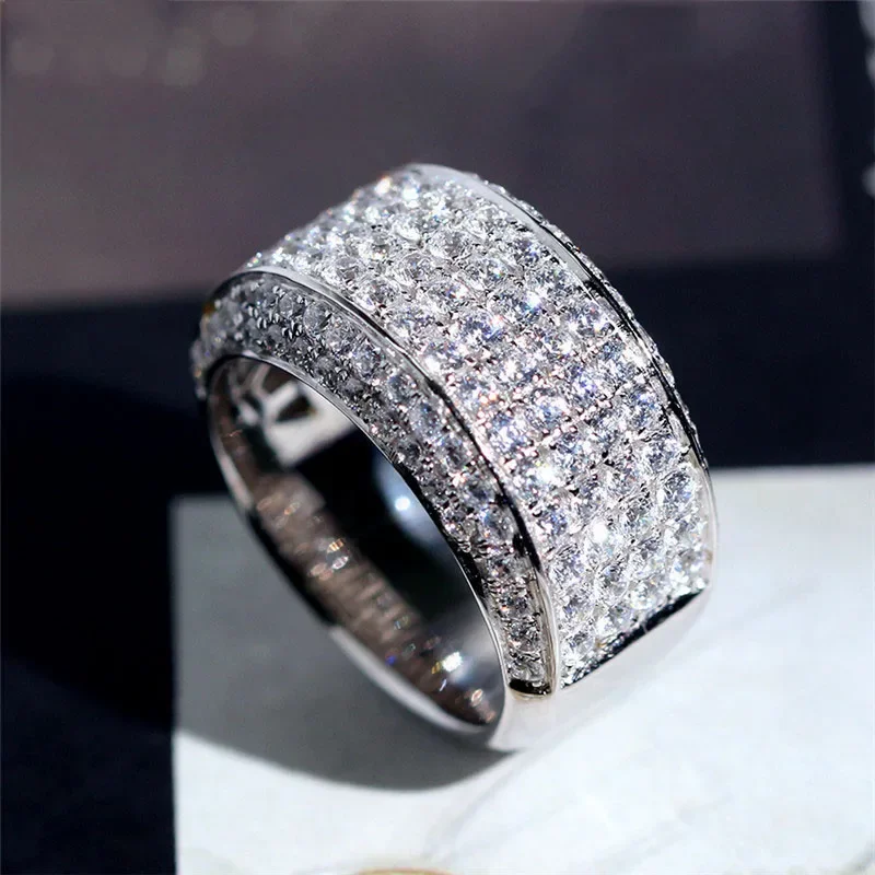 Full Crystal Stone Rings for Women Wedding Gift 925 Sterling Silver Rings Men Princess Luxury Jewelry Bague Femme Anillos Mujer