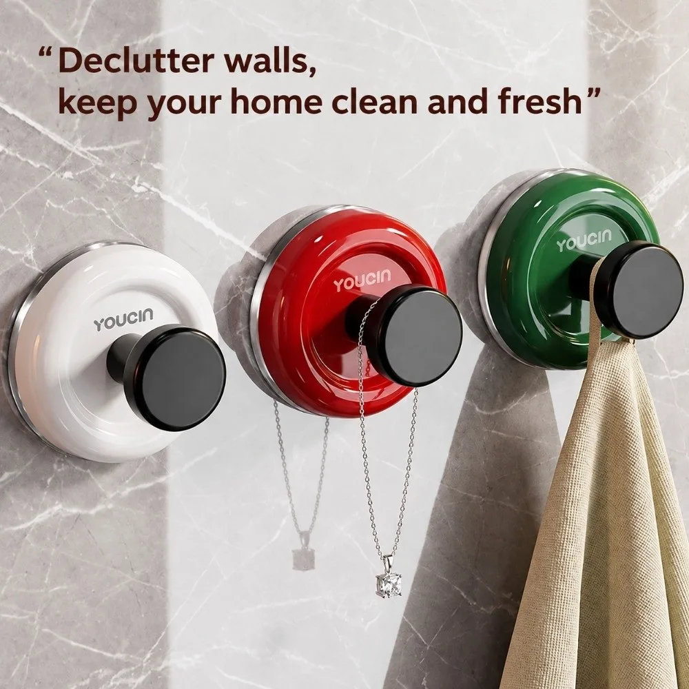 1/4Pcs New Vacuum Suction Cup Hook Removable Strong Load Bearing Hanger Hook No Drill Round Robe Towel Hook Bathroom