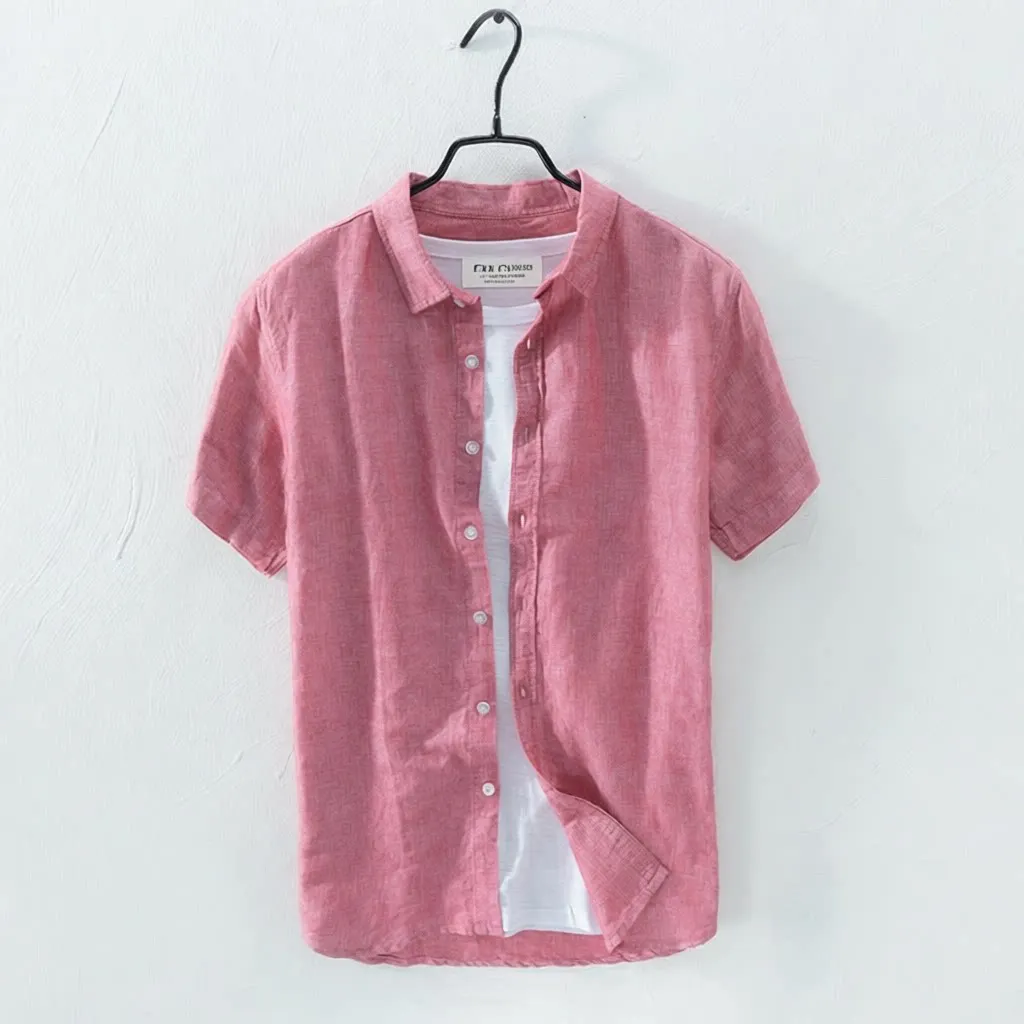 

Spring New Arrival Summer Linen Men's Short Sleeve Shirt Cotton Linen Casual Loose Fit Shirt Button down Thin Material