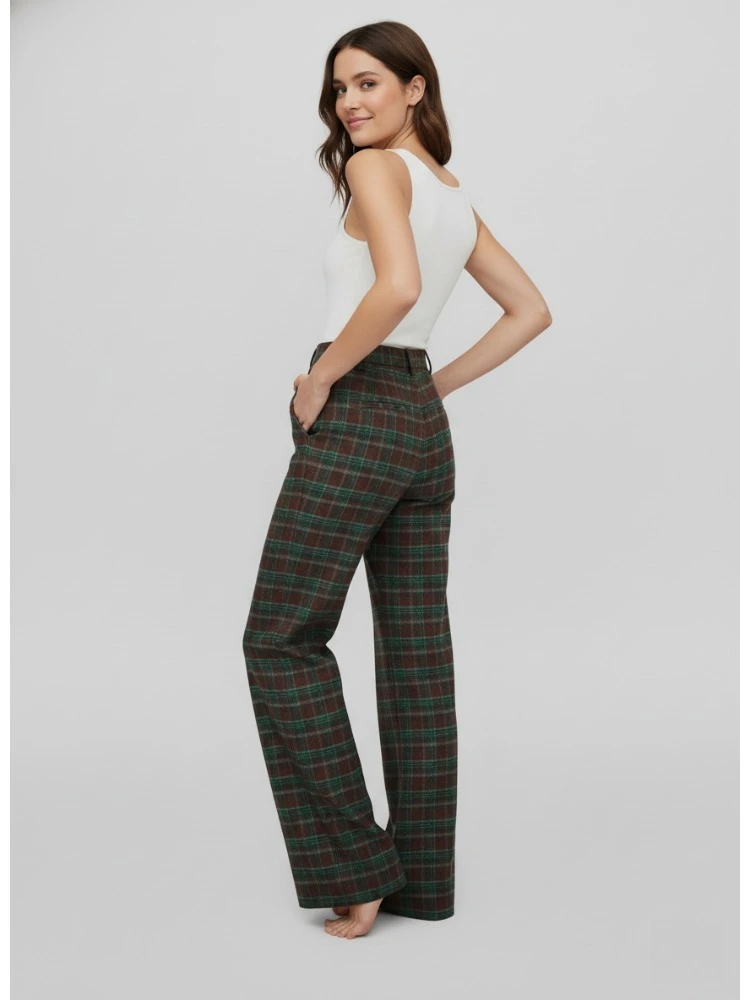 กางเกงลำลองลายสก็อตผู้หญิง Bonboho รุ่นใหม่ประจำฤดูใบไม้ร่วงปี 2025 เอวสูง ทรงหลวม ขากว้าง เหมาะสำหรับใส่ในชีวิตประจำวันและออกงาน จับคู่กับเสื้อผ้าได้หลากหลาย