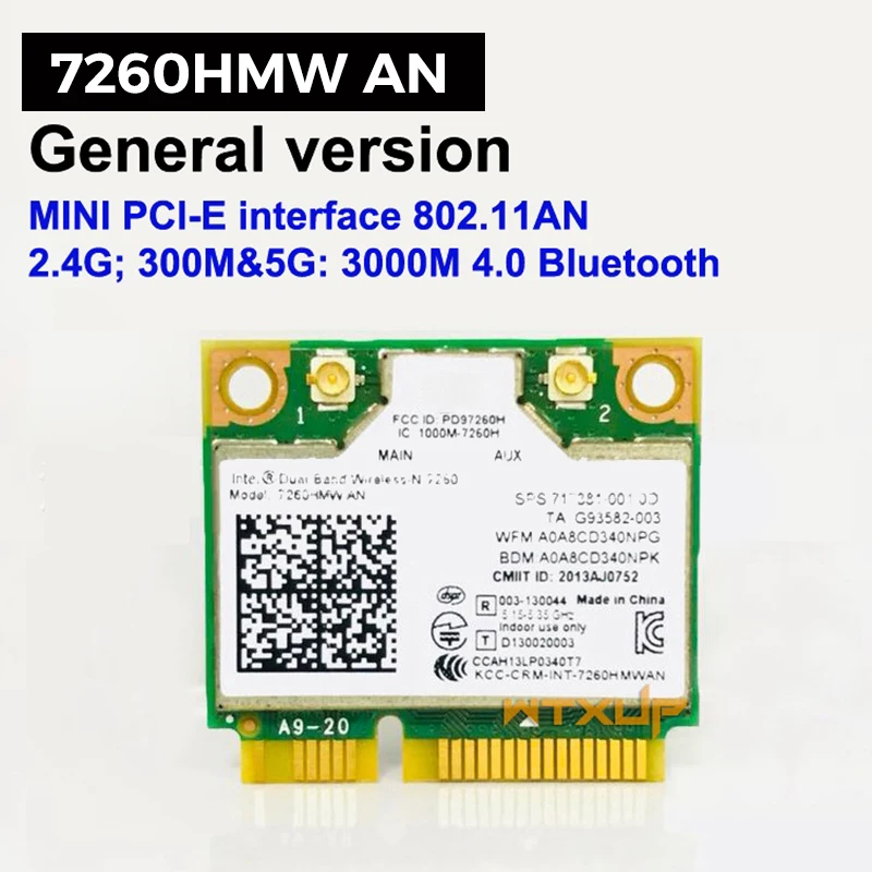 1Pcs Mini PCI-E Dual-Band 2.4G/5Ghz Wireless Network Card AC 7260 7260HMW AN Bluetooth 4.0 802.11a/b/g/n