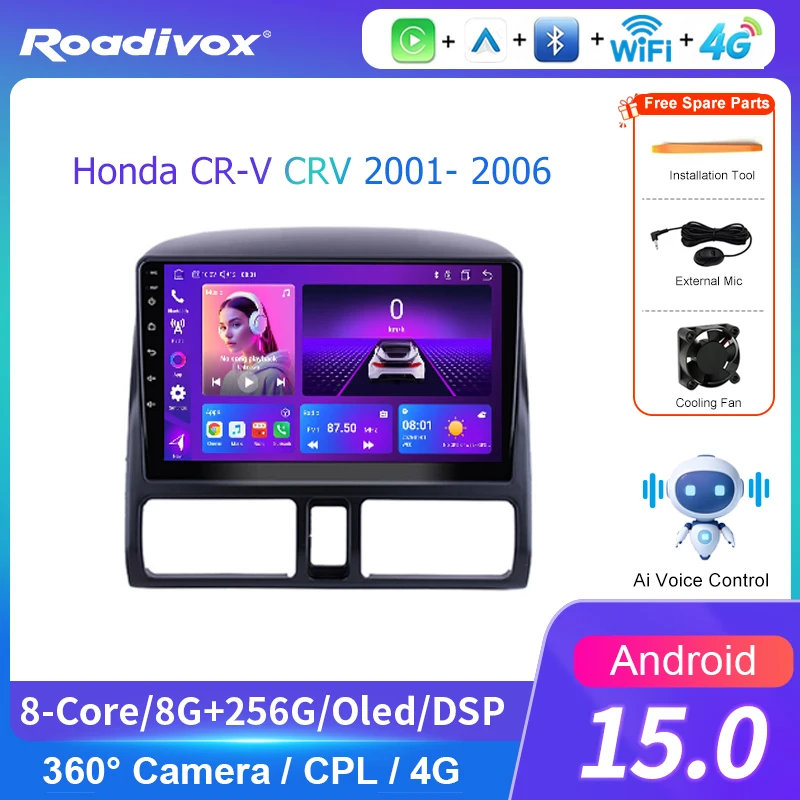 AI VOICE roadivox Android car radio for Honda CR-V CRV 2001 2006 stereo GPS Navigation video Multimedia Player tape recorder