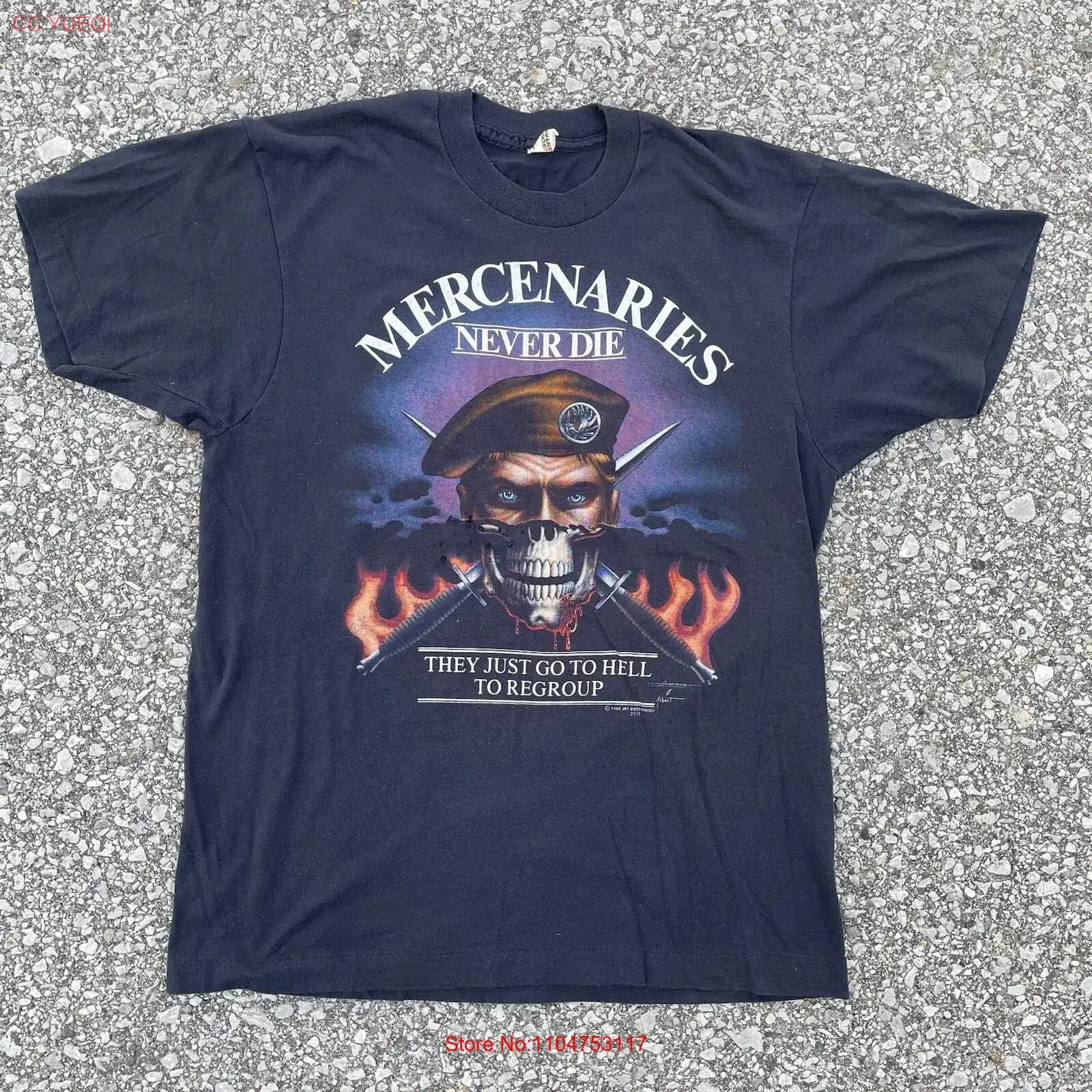 VTG Mercenaries Never Die T Shirt Mens Extra Large Black Fade Distress 80s Grunge vintage Washed Comfortable homme streetwear