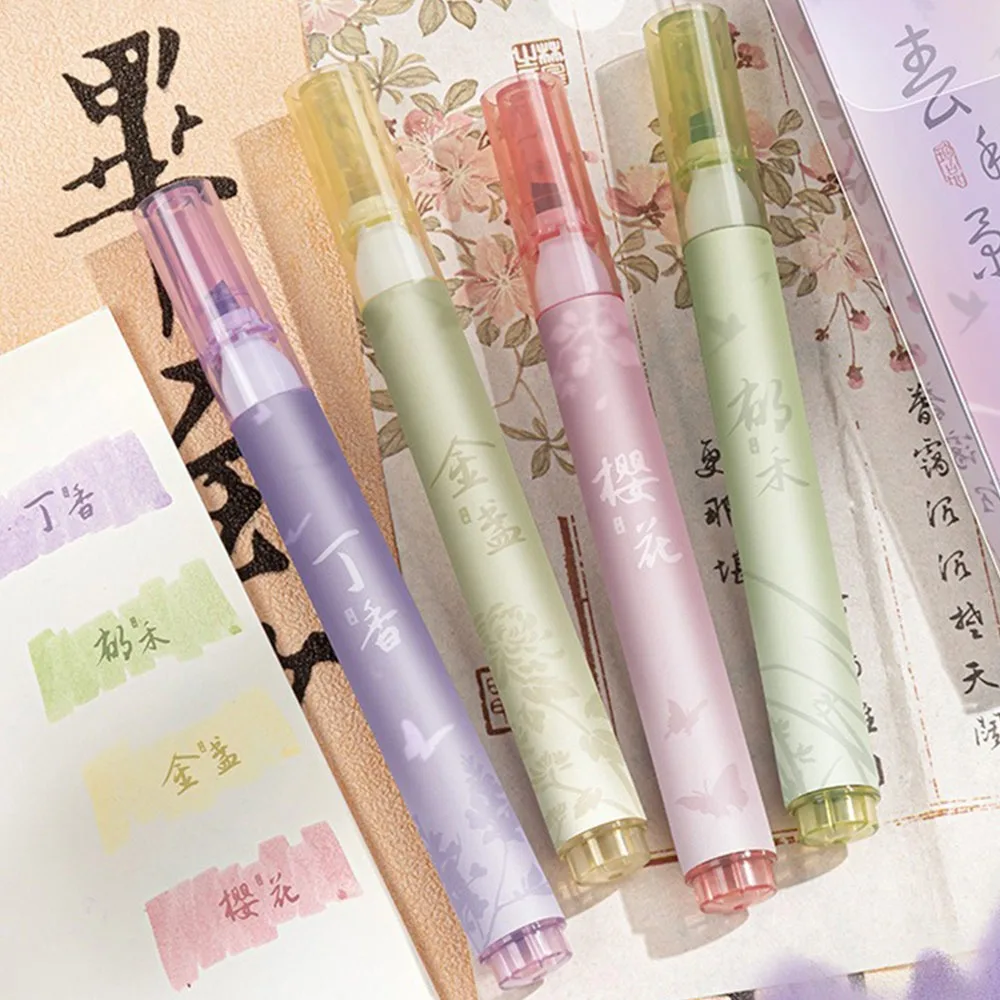 4PCS/Set Chinese Style Highlighter Pen DIY Scrapbook Painting Writing Drawing Fluorescent Pen Painting Color Pen Students