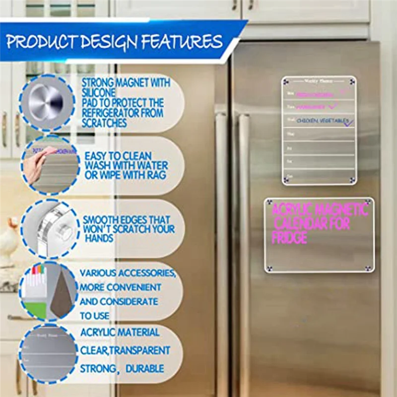TA-Transparent Acrylic Board Clear Dry Erase Board For Refrigerator Acrylic Magnet Weekly Calendar For Refrigerator